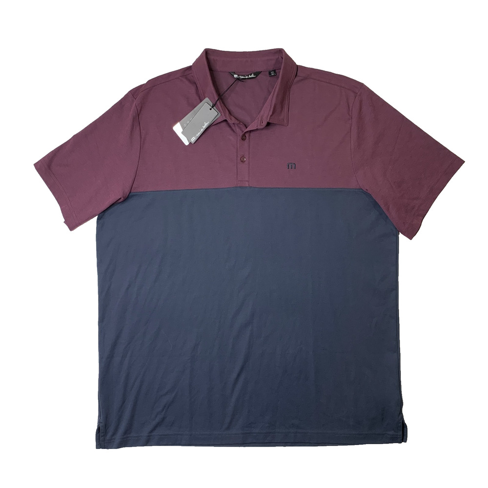Travis Mathew Polo Shirt Mens 3XL Mauve Wine Blue Nights Away We Go Performance
